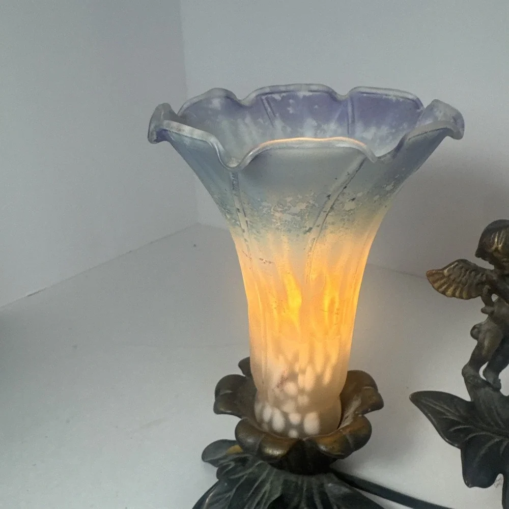 Purple And White Flower Vintage Lamp ‎ Angel Playing Flute